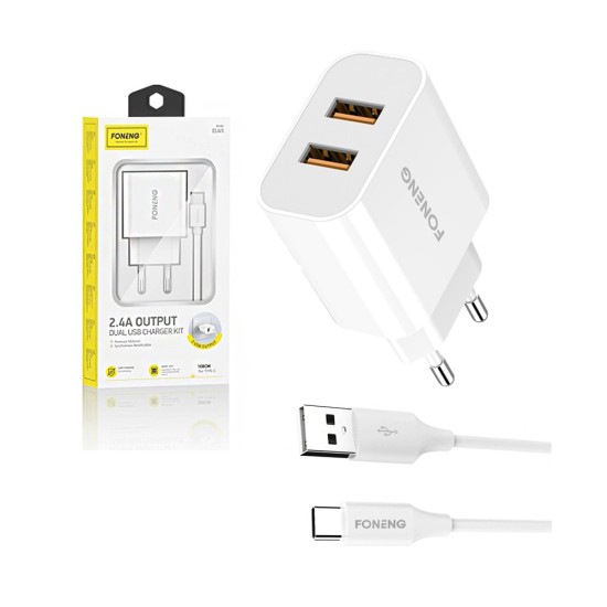 Foneng Fast Wall Charger EU45 with Type C Cable 2 USB 2.4A White